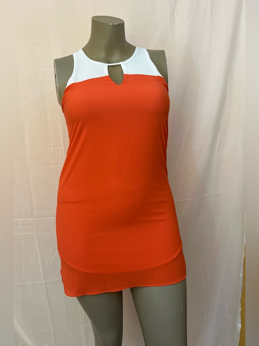 Gianni Bini Orange & White Keyhole Tank Mini Dress
